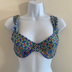 Sunsets Separates Unlined Blue Pompeii Bardot Bikini Top Size 32E 30F 28G NWT